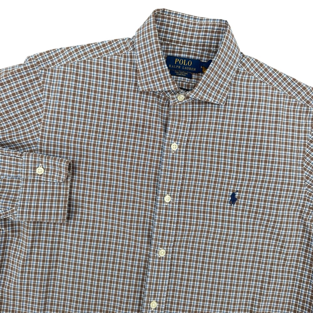 Polo Ralph Lauren Mens‎ Medium Plaid Cotton Stretch Button Down Shirt